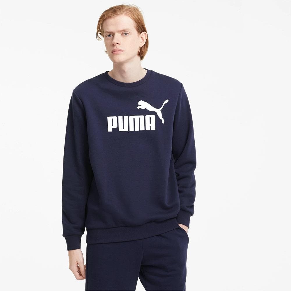 BLUSÃO PUMA ESSENTIALS BIG LOGO CREW MASCULINO REF:586678 — AZUL MARINHO