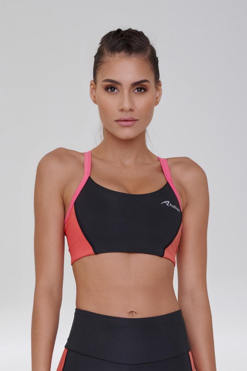 TOP AUTHEN ESSENTIAL RUN FLIGHT FEMININO REF:37AUFTPFLG — PRETO-VERMELHO