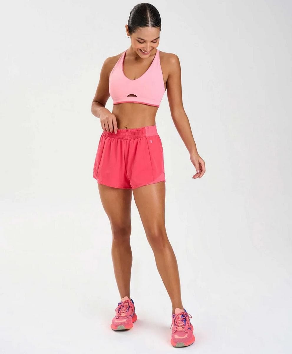 SHORTS ALTO GIRO SOBREPOSTO COM RECORTES DE TULE FEMININO REF:2342002 — ROSA