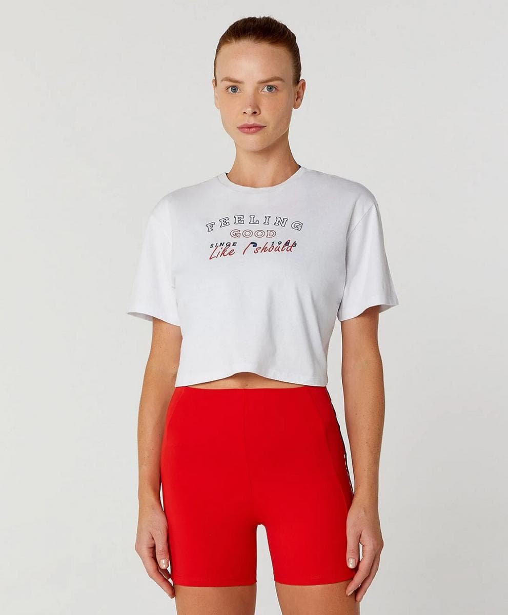 T-SHIRT ALTO GIRO CROPPED DE ALGODÃO FEMININA REF:2412702 — BRANCO