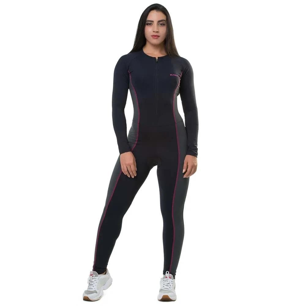 MACAQUINHO CICLISMO MANGA LONGA ELITE UV50 FEMININO REF:129015 — PRETO